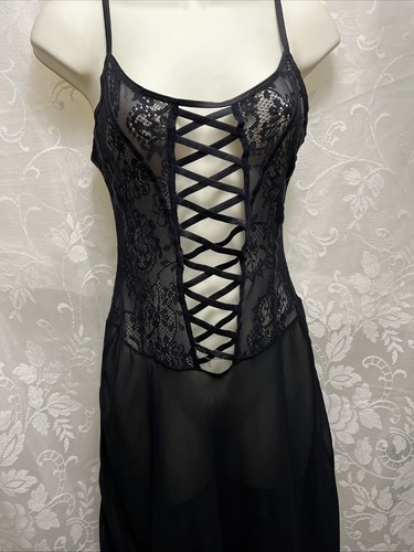 Black lace negligee lingerie - black,